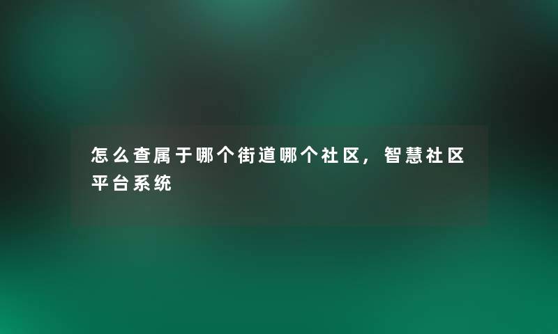 怎么查属于哪个街道哪个社区,智慧社区平台系统