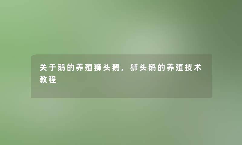 关于鹅的养殖狮头鹅,狮头鹅的养殖技术教程