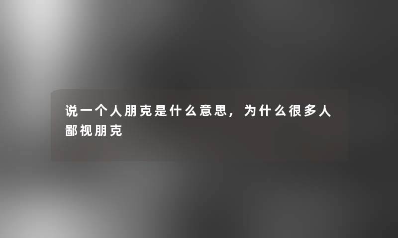 说一个人朋克是什么意思,为什么很多人鄙视朋克