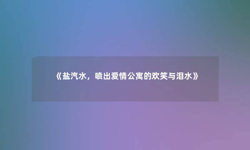 《盐汽水，喷出爱情公寓的欢笑与泪水》