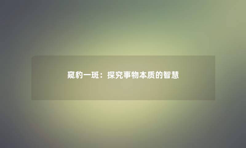 窥豹一斑：探究事物本质的智慧