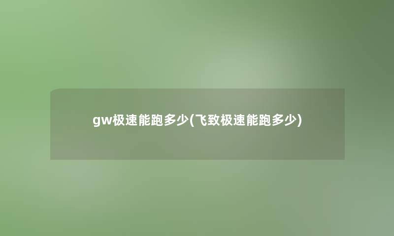 gw极速能跑多少(飞致极速能跑多少)