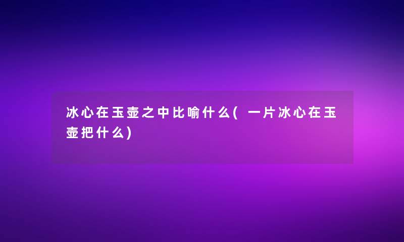 冰心在玉壶之中比喻什么(一片冰心在玉壶把什么)