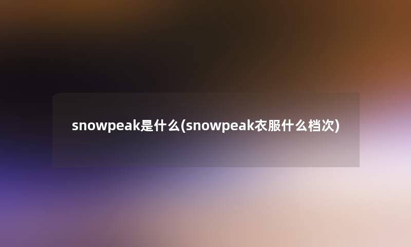 snowpeak是什么(snowpeak衣服什么档次)