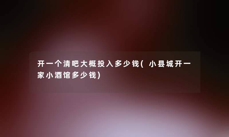 开一个清吧大概投入多少钱(小县城开一家小酒馆多少钱)