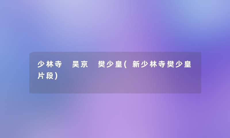 少林寺 吴京 樊少皇(新少林寺樊少皇片段)