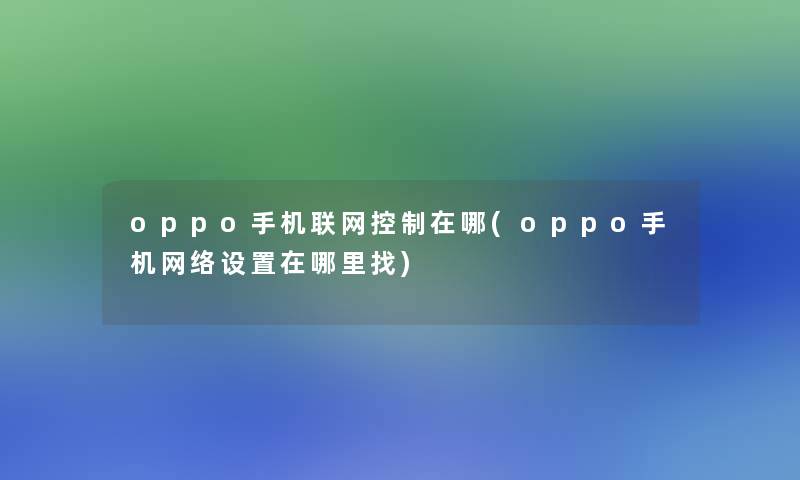 oppo手机联网控制在哪(oppo手机网络设置在哪里找)