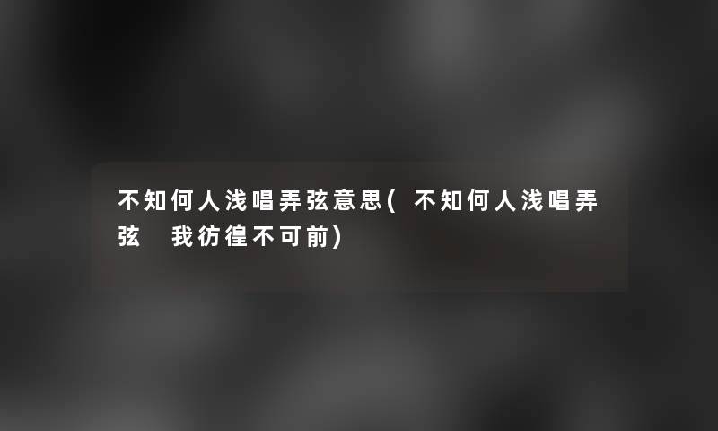 不知何人浅唱弄弦意思(不知何人浅唱弄弦 我彷徨不可前)