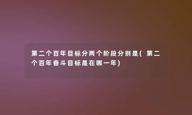 第二个百年目标分两个阶段分别是(第二个百年奋斗目标是在哪一年)