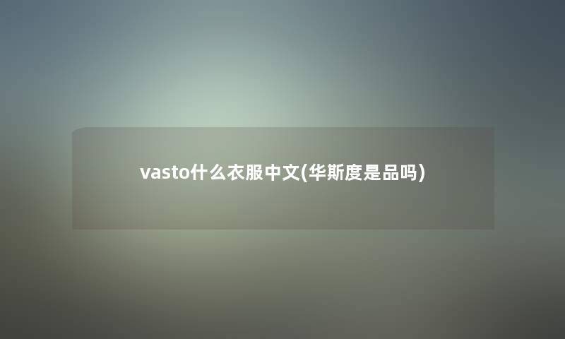 vasto什么衣服中文(华斯度是品吗)