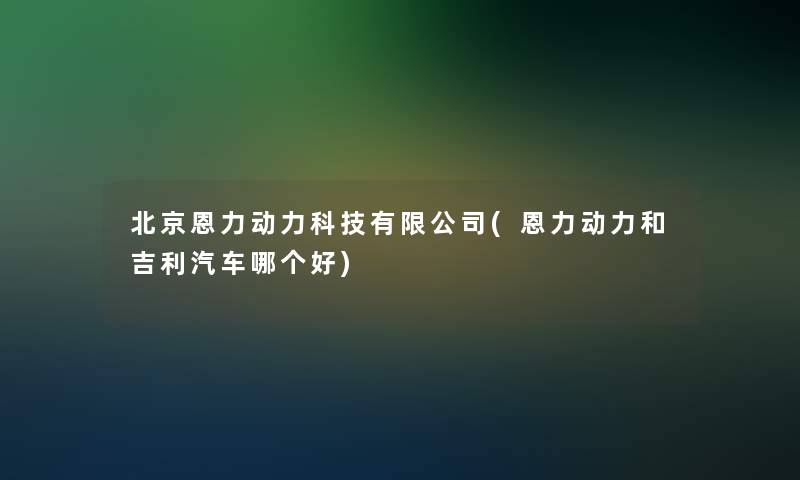 北京恩力动力科技有限公司(恩力动力和吉利汽车哪个好)