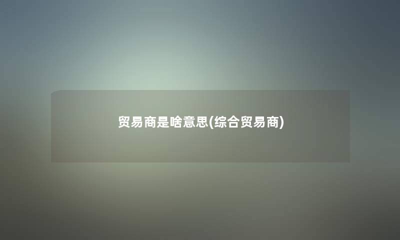 贸易商是啥意思(综合贸易商)