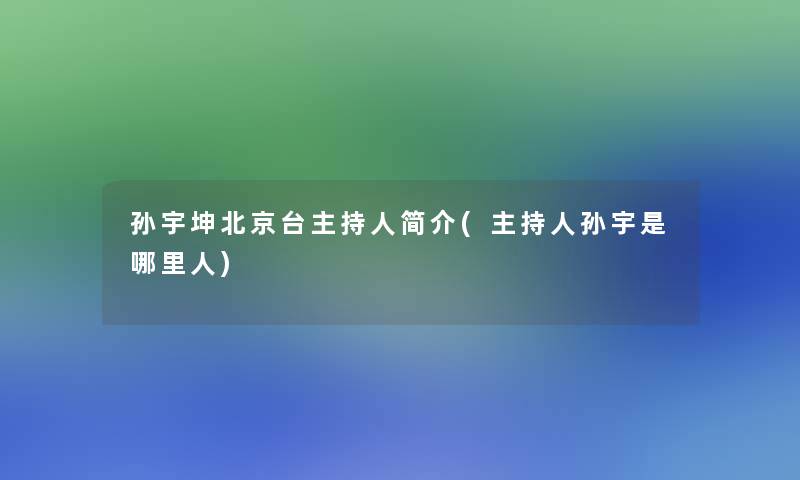 孙宇坤北京台主持人简介(主持人孙宇是哪里人)