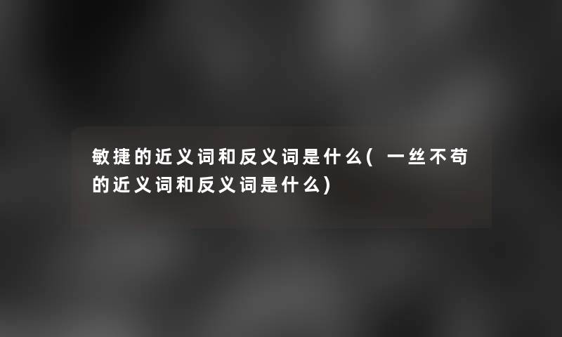 敏捷的近义词和反义词是什么(一丝不苟的近义词和反义词是什么)