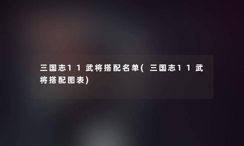 三国志11武将搭配名单(三国志11武将搭配图表)