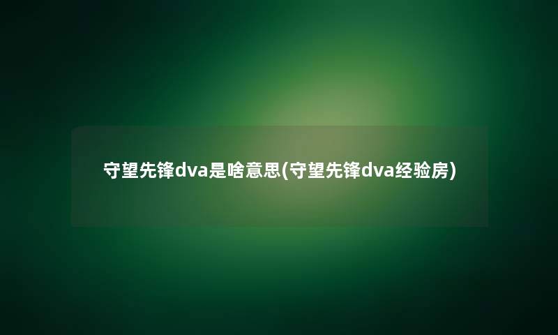 守望先锋dva是啥意思(守望先锋dva经验房)