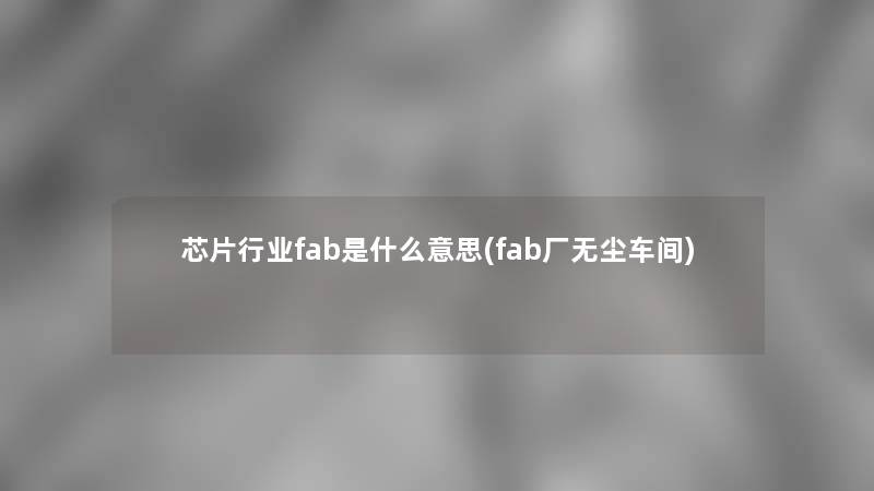 芯片行业fab是什么意思(fab厂无尘车间)