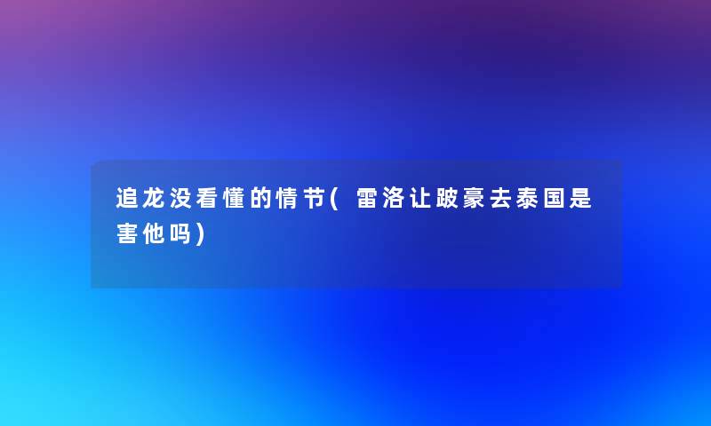 追龙没看懂的情节(雷洛让跛豪去泰国是害他吗)