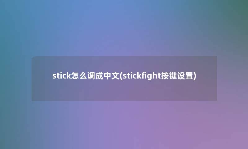 stick怎么调成中文(stickfight按键设置)