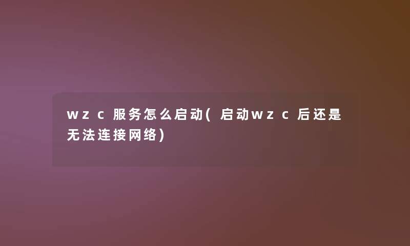 wzc服务怎么启动(启动wzc后还是无法连接网络)