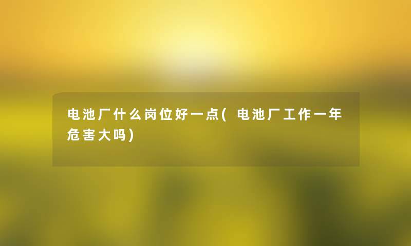 电池厂什么岗位好一点(电池厂工作一年危害大吗)