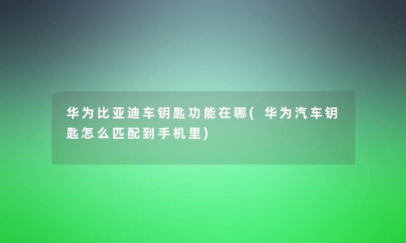 华为比亚迪车钥匙功能在哪(华为汽车钥匙怎么匹配到手机里)