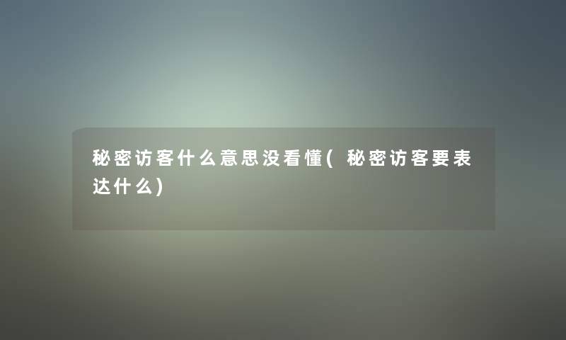 秘密访客什么意思没看懂(秘密访客要表达什么)