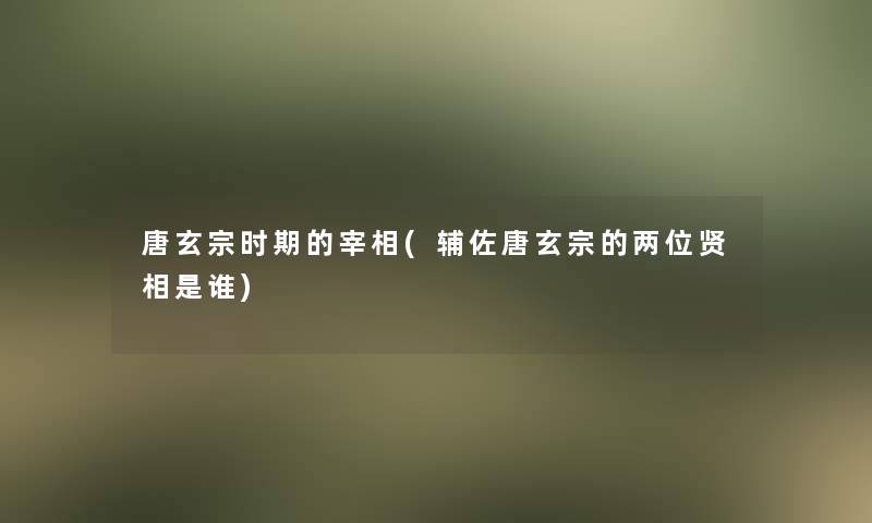 唐玄宗时期的宰相(辅佐唐玄宗的两位贤相是谁)