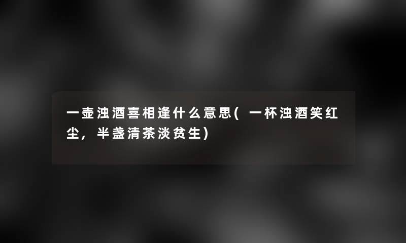 一壶浊酒喜相逢什么意思(一杯浊酒笑红尘,半盏清茶淡贫生)