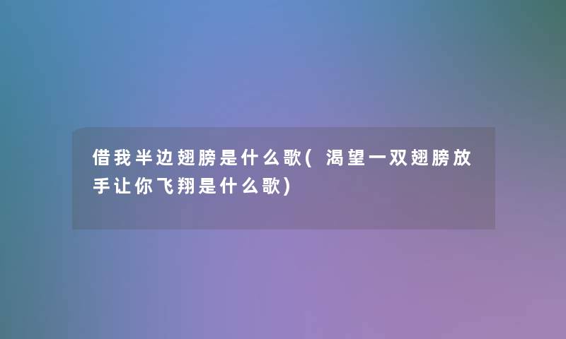 借我半边翅膀是什么歌(渴望一双翅膀放手让你飞翔是什么歌)