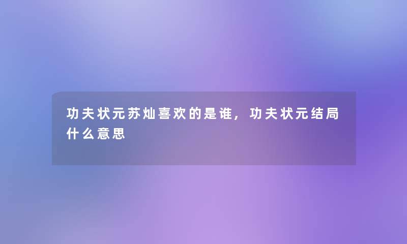 功夫状元苏灿喜欢的是谁,功夫状元结局什么意思