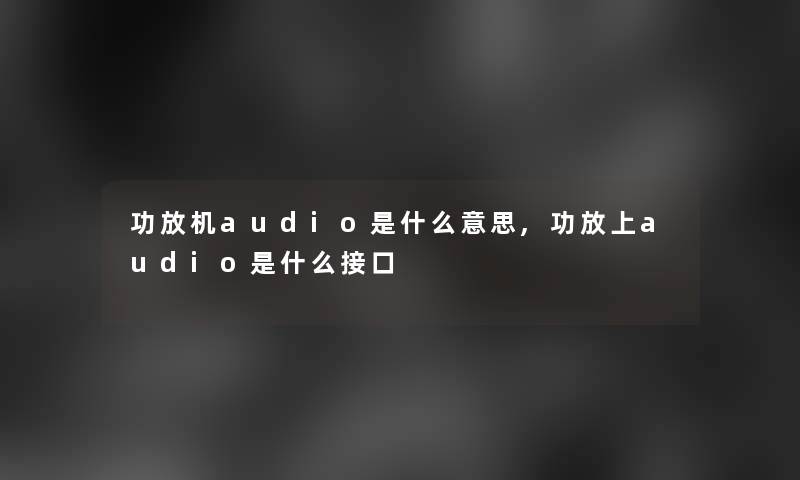 功放机audio是什么意思,功放上audio是什么接口