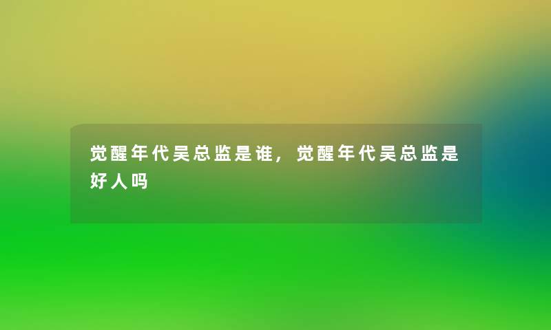 觉醒年代吴总监是谁,觉醒年代吴总监是好人吗