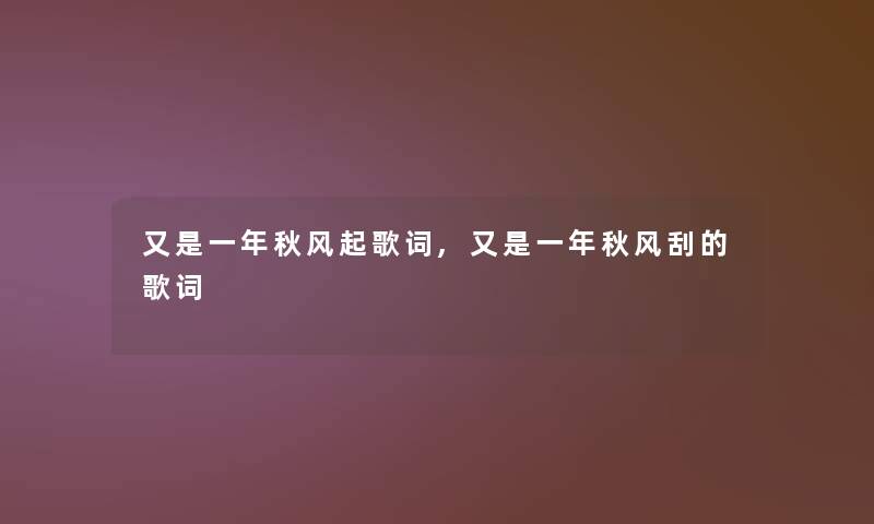 又是一年秋风起歌词,又是一年秋风刮的歌词